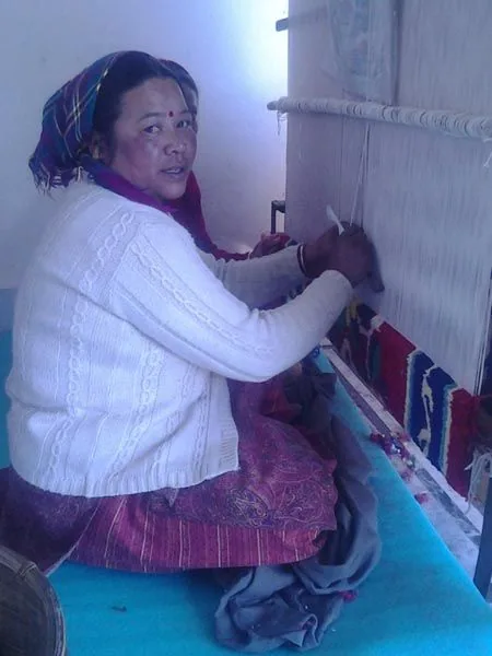 Participant working at a traditional loom in the Bhotia Tribe programme